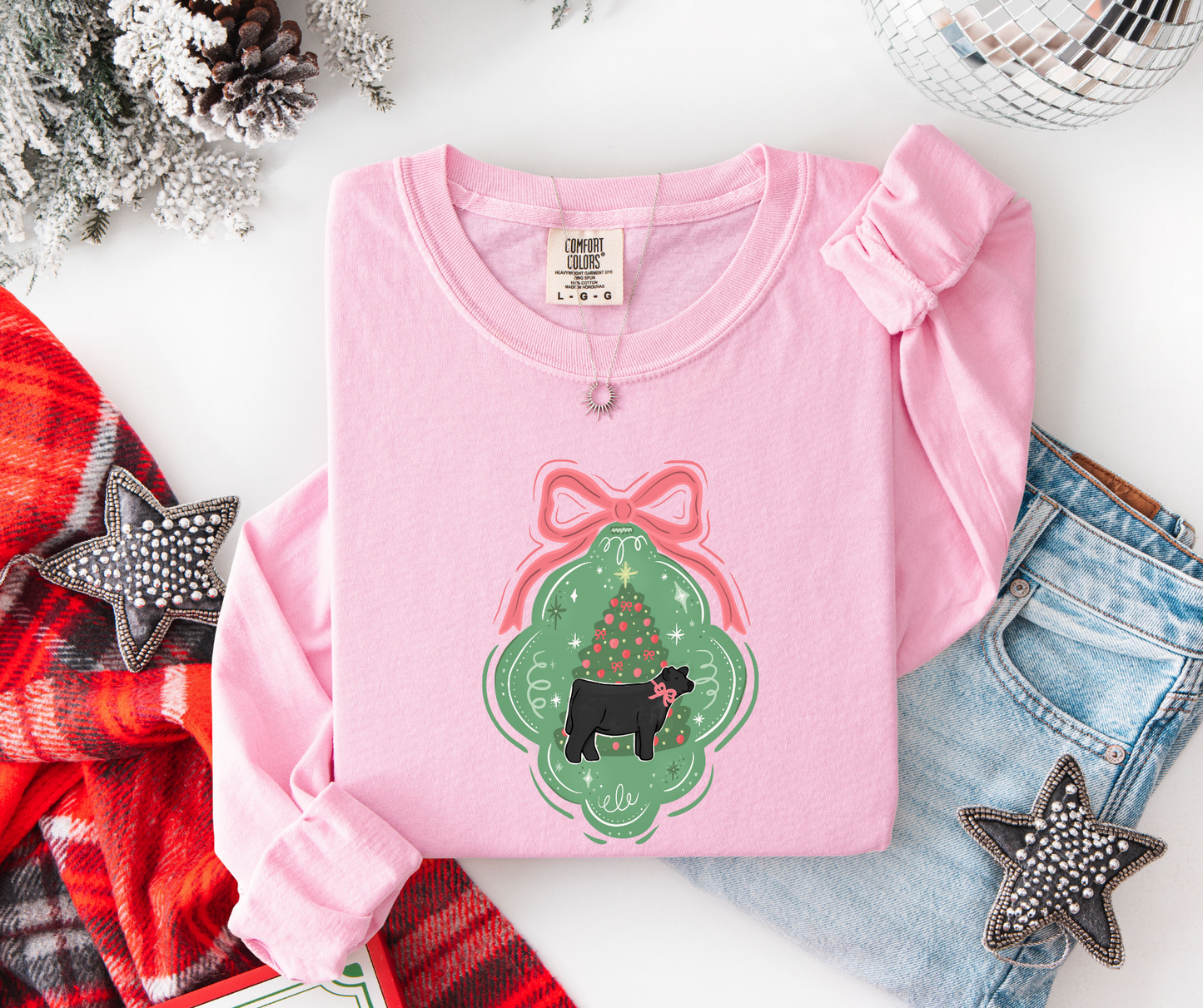 Wrapped Up in a Bow, Cattle | Adult Long Sleeve, Pink Large and 2XL