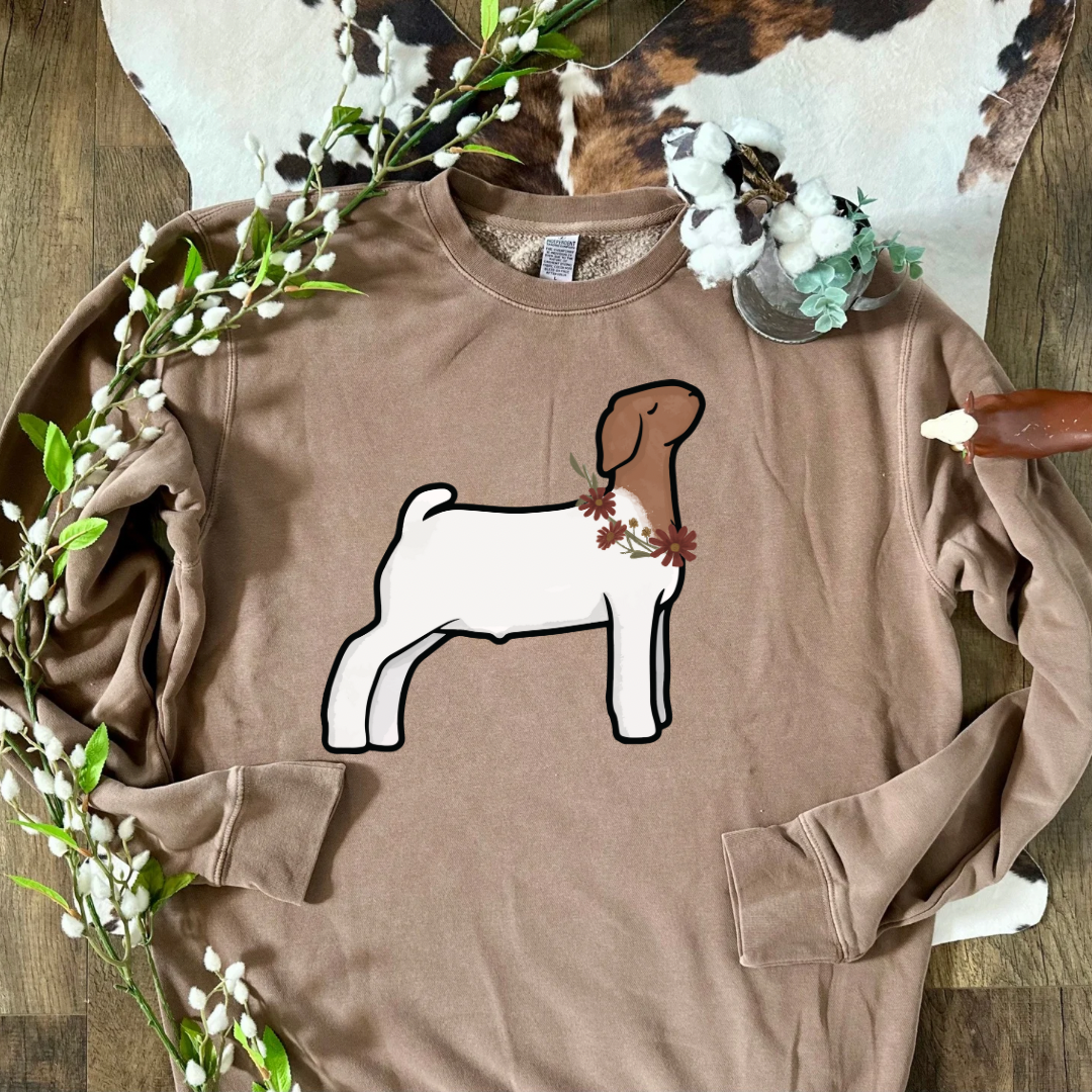 Fall Floral Boer Goat | Adult Crewneck Pullover