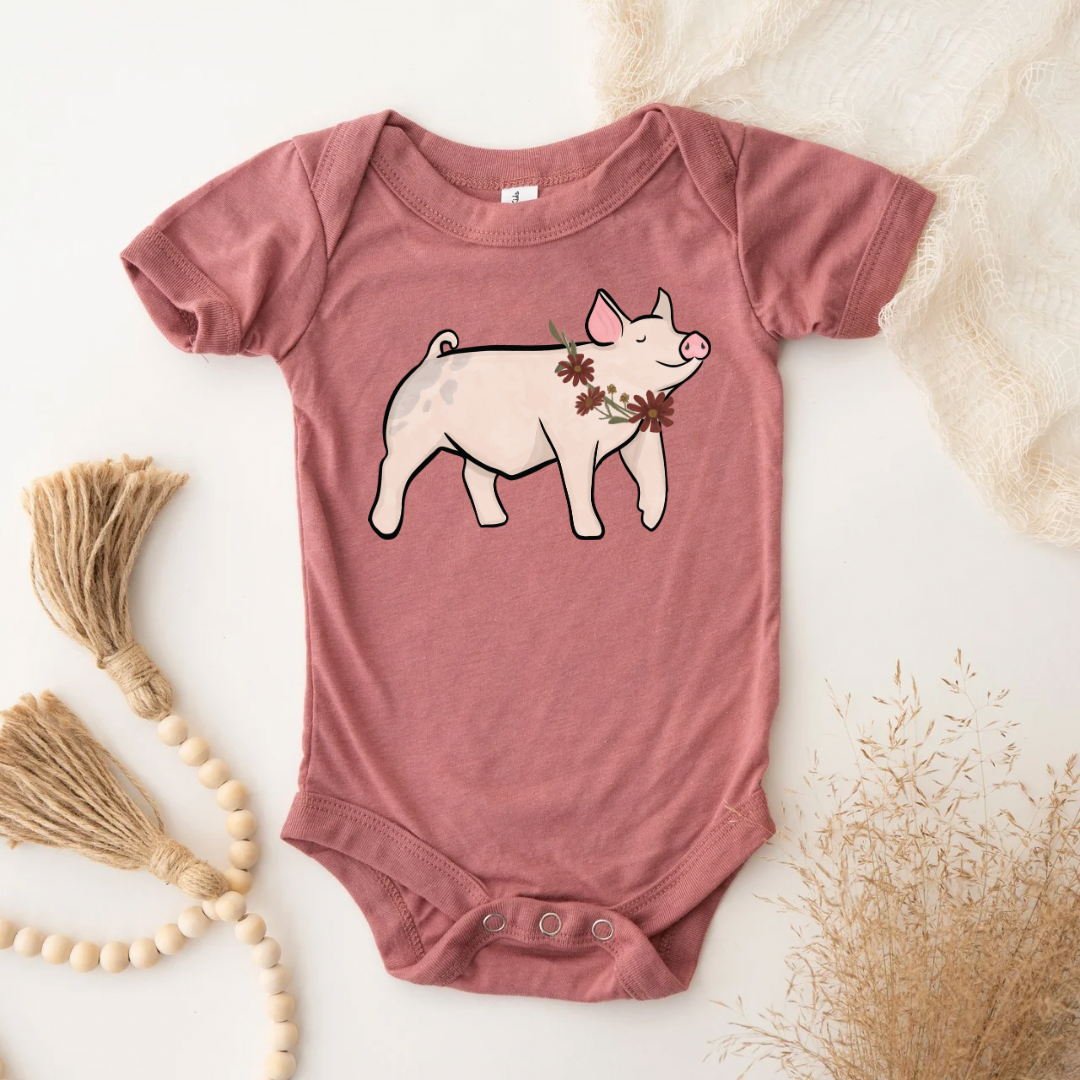 Fall Floral Show Pig | Infant, Toddler + Youth Tee