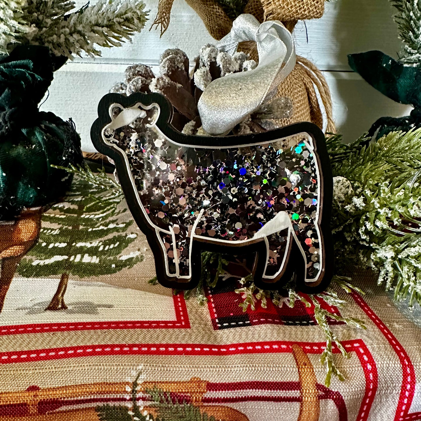 Glitter Shaker Christmas Ornament | Show Black Baldie Heifer