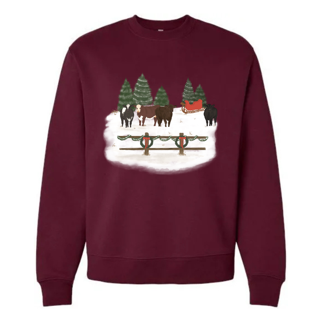 Santa’s Pasture | Adult Crew, Burgundy (Large and XL)