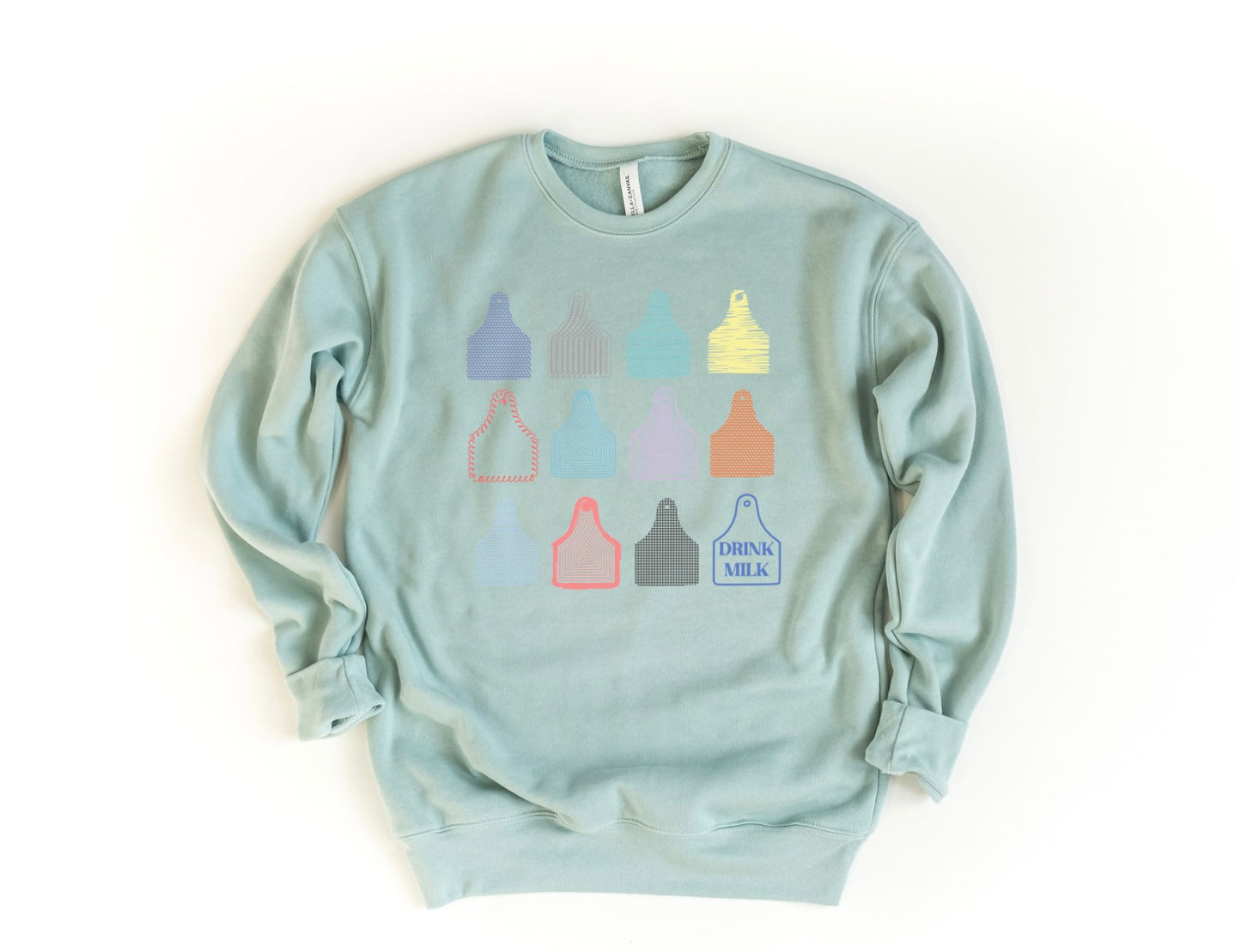 Drink Milk Ear Tags | Adult Crewneck Pullover