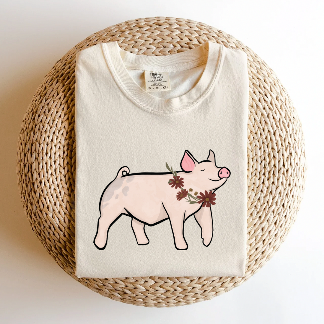 Fall Floral Show Pig | Adult Tee