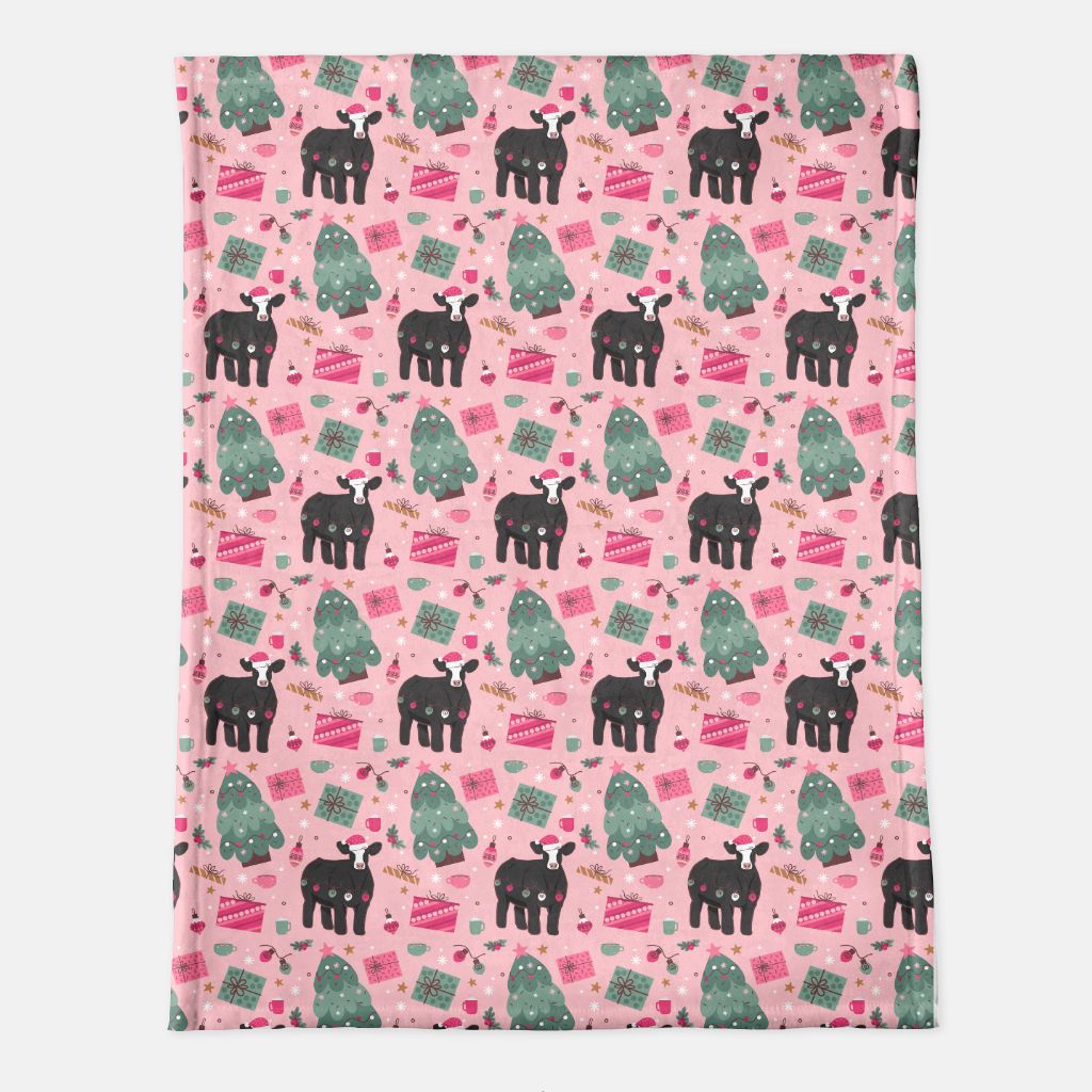 60 x 80 Blanket | It’s a Pink Christmas, Black Baldie - Minky front and back