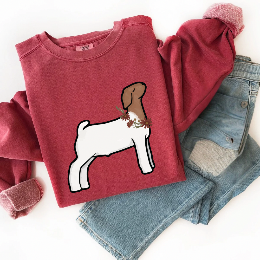 Fall Floral Boer Goat | Adult Crewneck Pullover