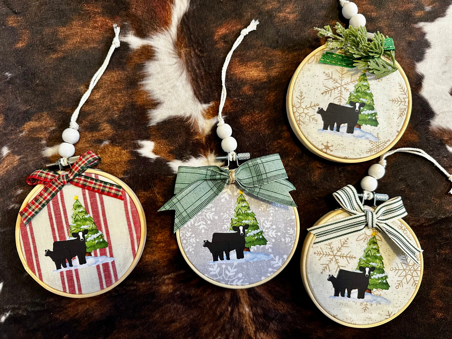 Black Baldie Cow and Calf Christmas Ornament