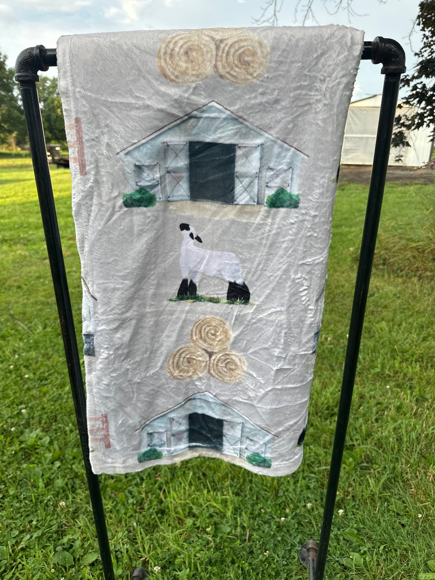 60 x 80 Blanket | Lambs and Barn Scenery