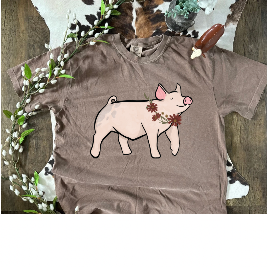 Fall Floral Show Pig | Adult Tee