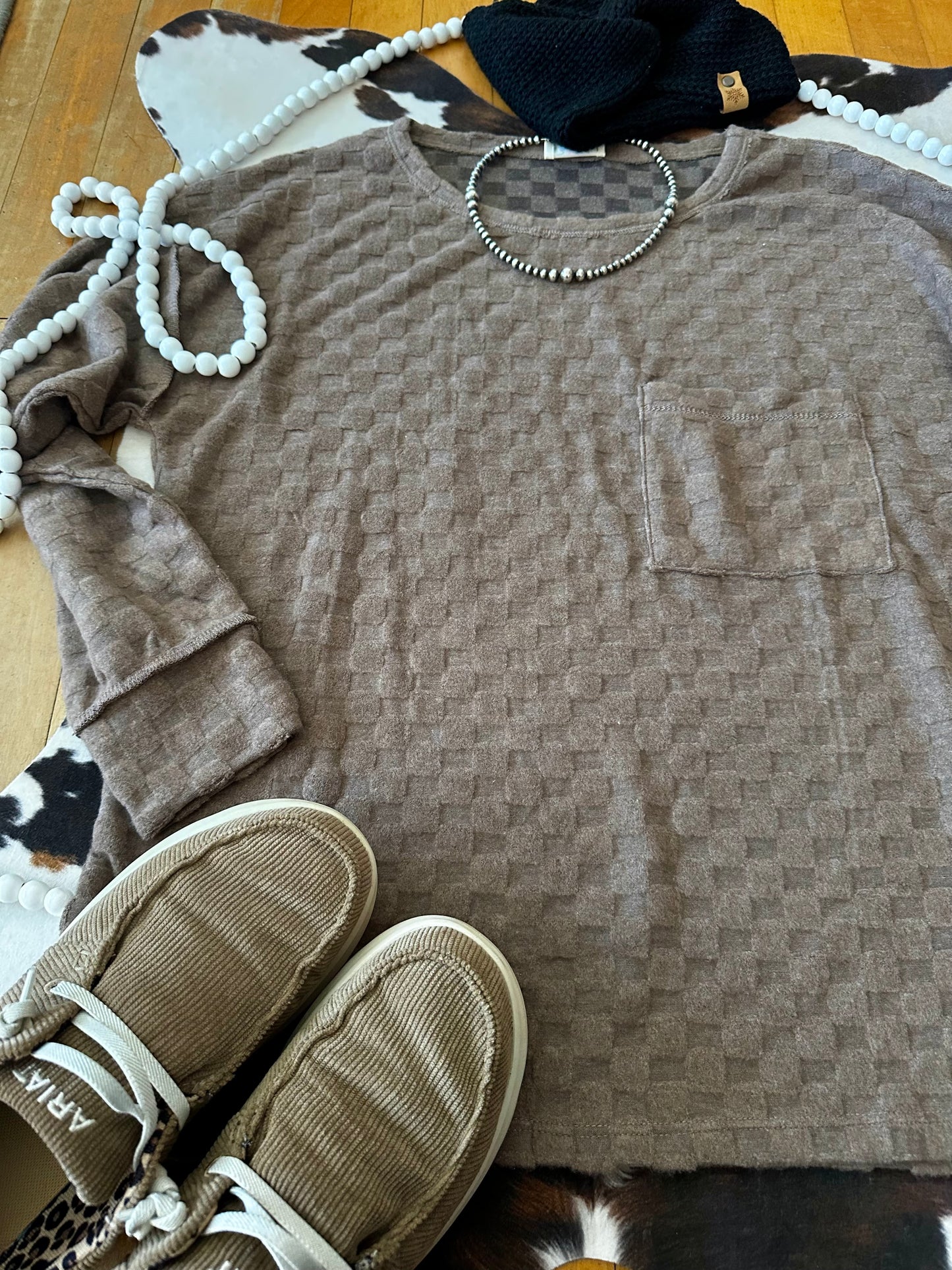 Elsie Checkered Long Sleeve in Mocha