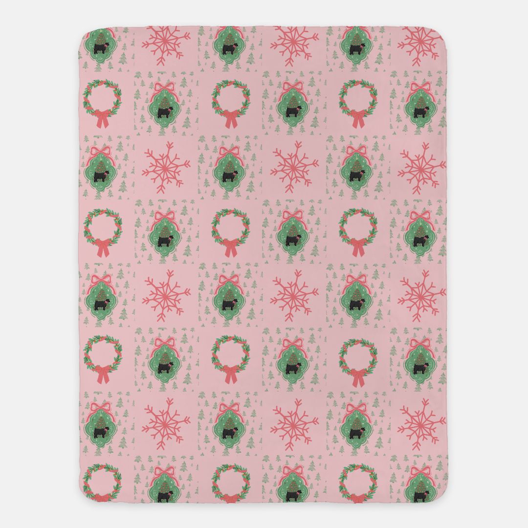 60 x 80 Blanket | Christmas Wrapped Up in a Bow Cattle Bows, Sherpa Backed