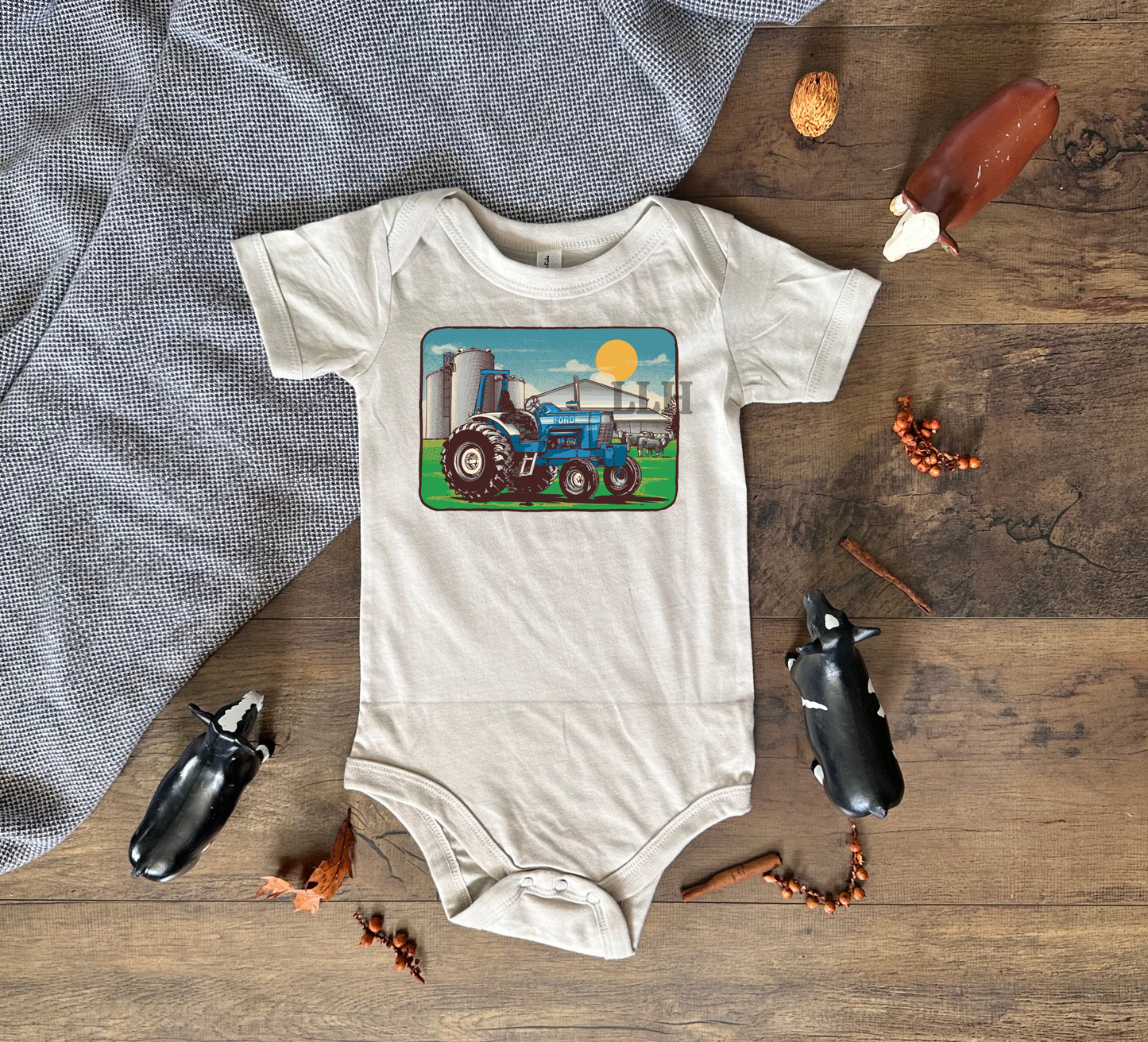 Vintage Blue Tractor | Infant Onesie