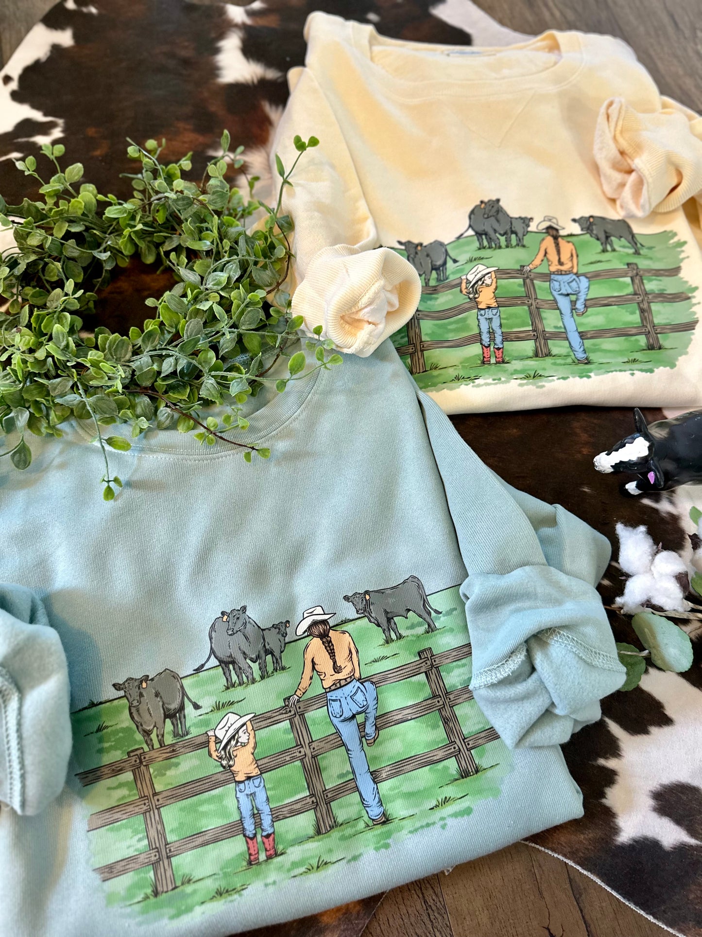 Mama and Me Checking Pasture | Adult Crewneck Pullover
