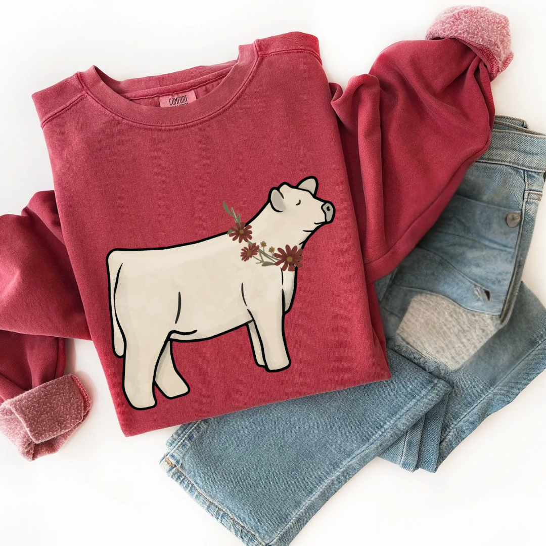 Fall Floral Show Cattle | Adult Crewneck Pullover
