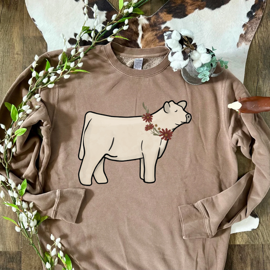 Fall Floral Show Cattle | Adult Crewneck Pullover