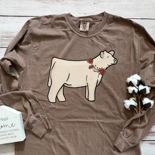 Fall Floral Show Cattle | Adult Long Sleeve T-Shirt