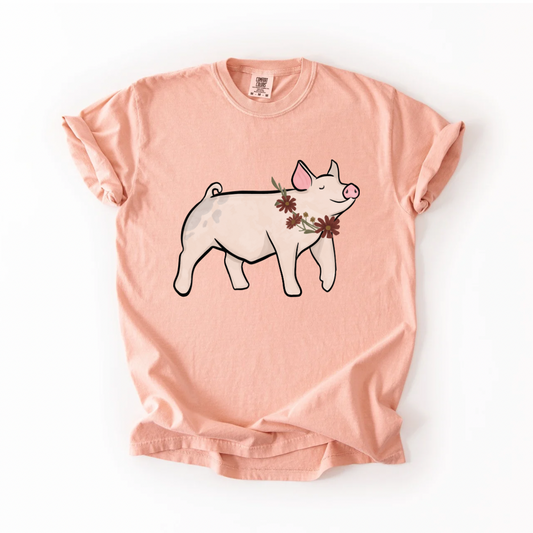 Fall Floral Show Pig | Adult Tee