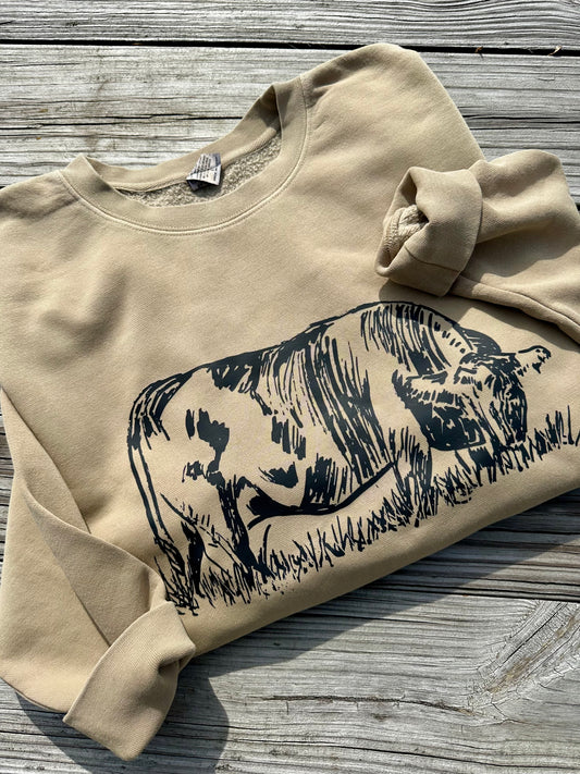 Vintage Cattle Sketch | Adult Crewneck Pullover