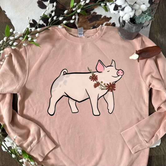 Fall Floral Show Pig | Adult Crewneck Pullover