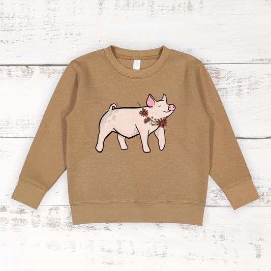Fall Floral Show Pig | Toddler Crewneck