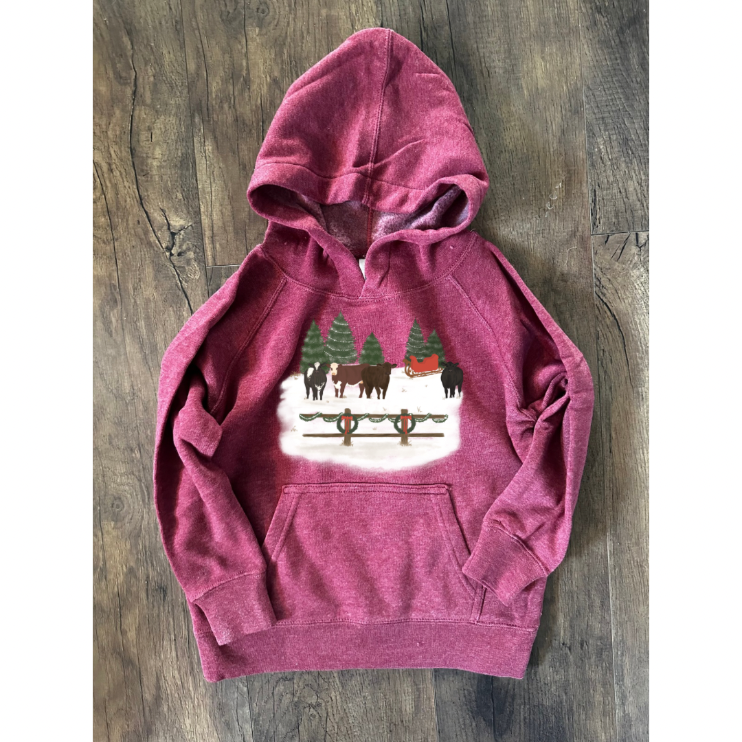 Santa’s Pasture | Toddler & Youth Hoodie, Burgundy