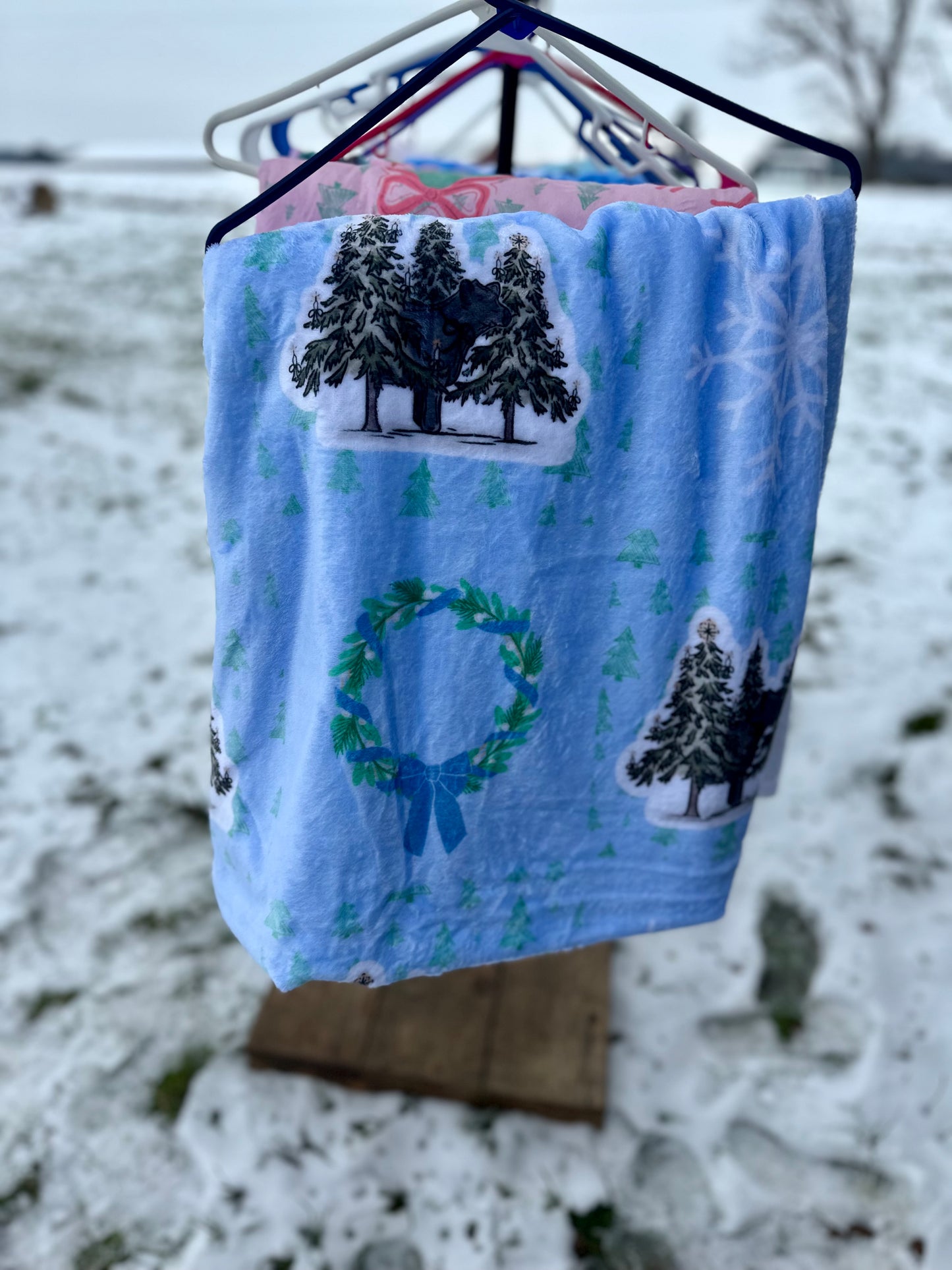 60 x 80 Blanket | Blue Winter Wonderland Cattle - Minky front and back