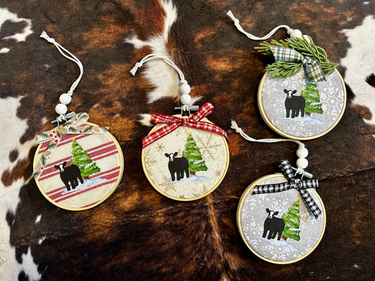 Black Baldie Steer Christmas Ornament