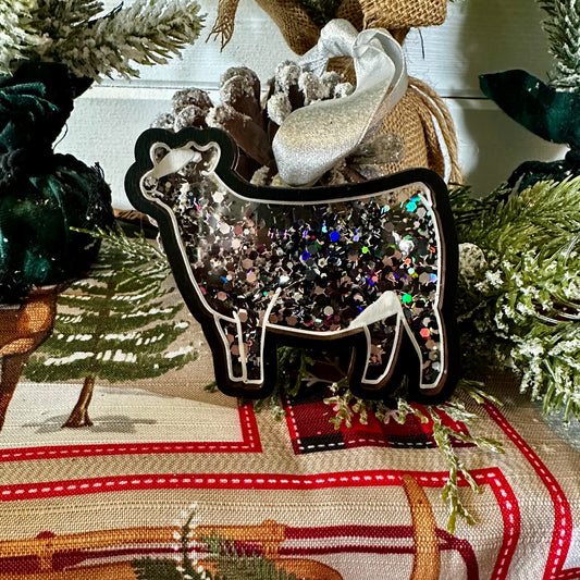 Glitter Shaker Christmas Ornament | Show Black Baldie Heifer