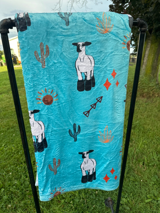 60 x 80 Blanket | Lambs and Turquoise Cactus