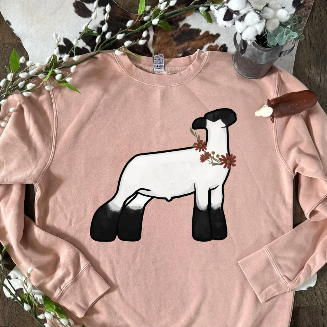 Fall Floral Show Lamb | Adult Crewneck Pullover