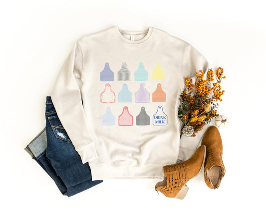 Drink Milk Ear Tags | Adult Crewneck Pullover
