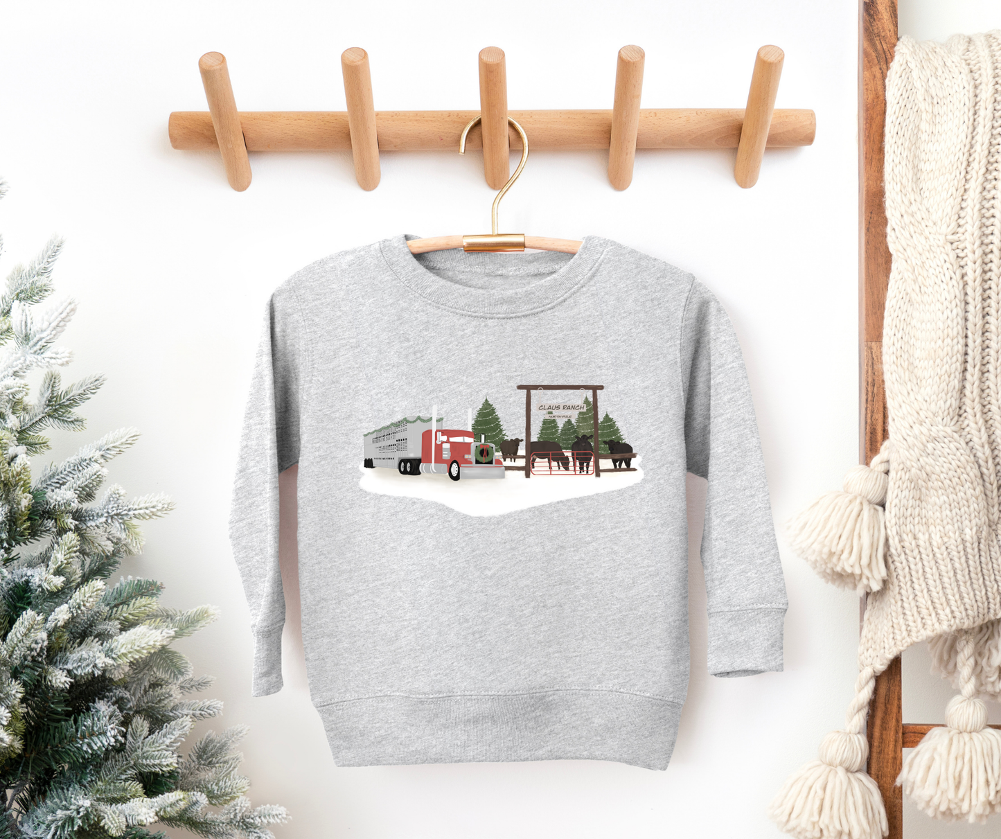 Christmas Bull Hauler | Toddler 5/6 and Youth Crewneck