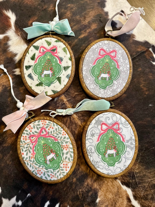 Wrapped Up in a Bow Goat Christmas Ornament
