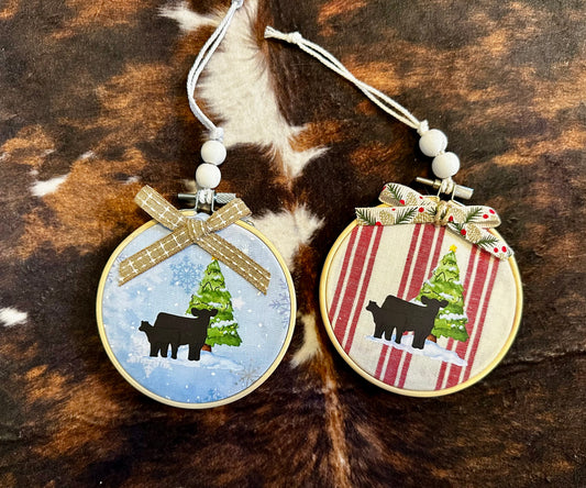 Angus Cow and Calf Christmas Ornament