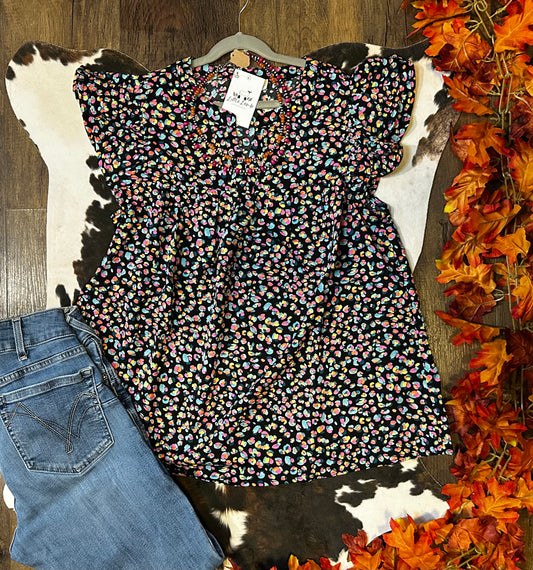 Flossie Multi Color Ruffle Sleeve Top