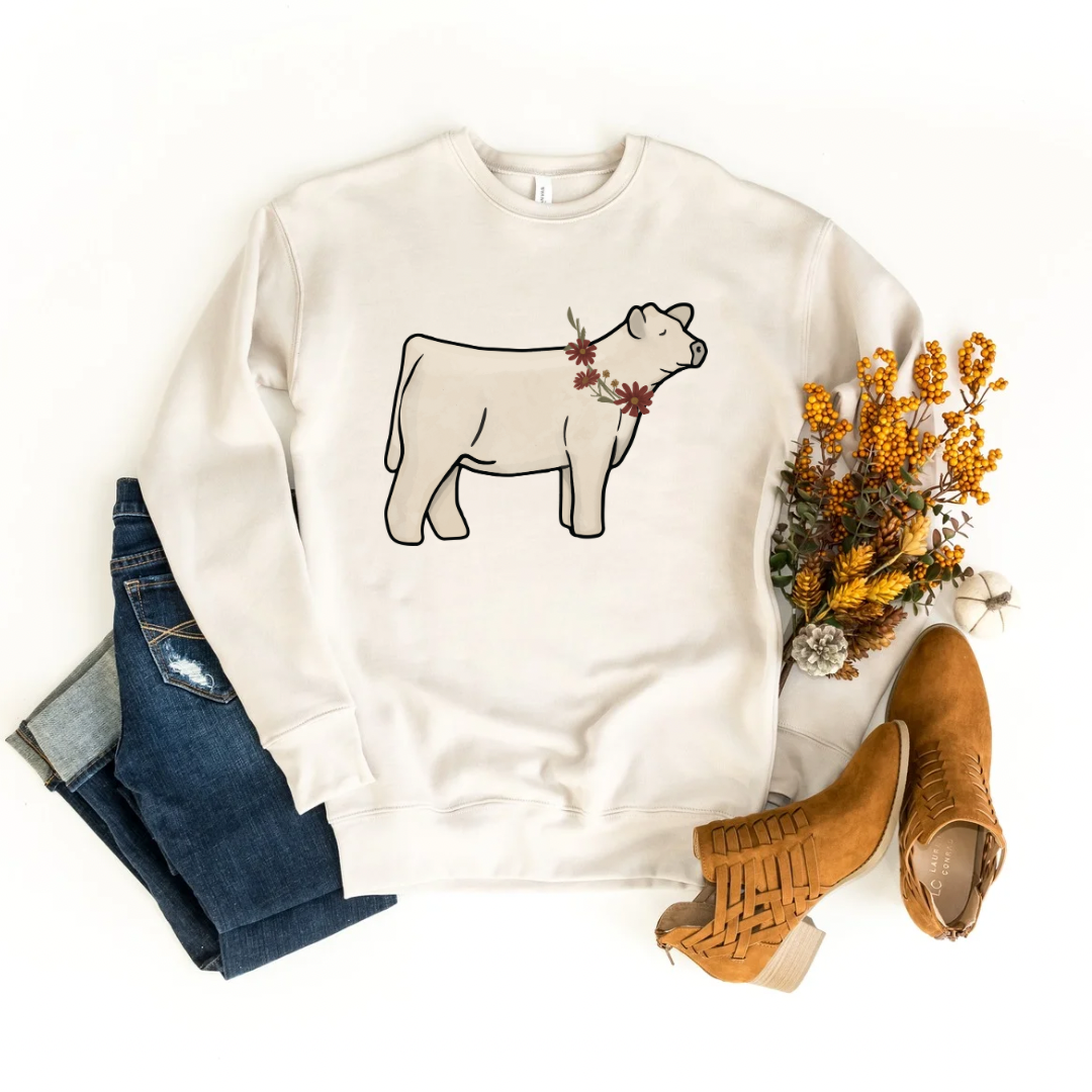 Fall Floral Show Cattle | Adult Crewneck Pullover