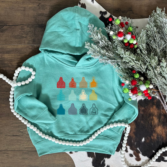 Eat More Beef Ear Tags | Toddler Hoodie, Saltwater 2T