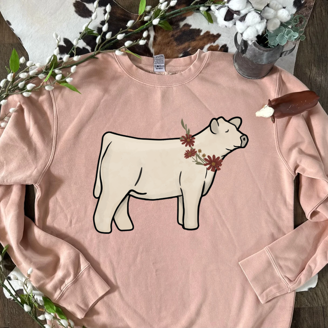Fall Floral Show Cattle | Adult Crewneck Pullover