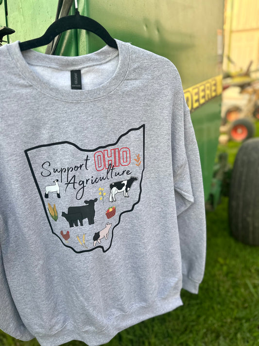 Support Ohio Agriculture | Adult Crew, Gray