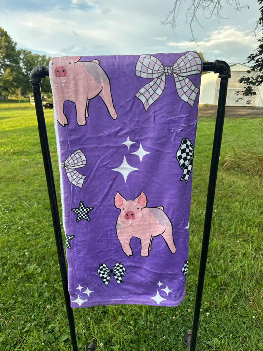 60 x 80 Blanket | Pigs and Purple Bows