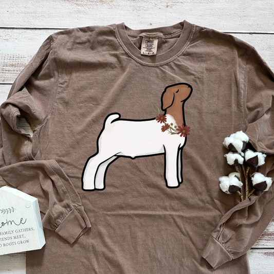 Fall Floral Boer Goat | Adult Long Sleeve T-Shirt
