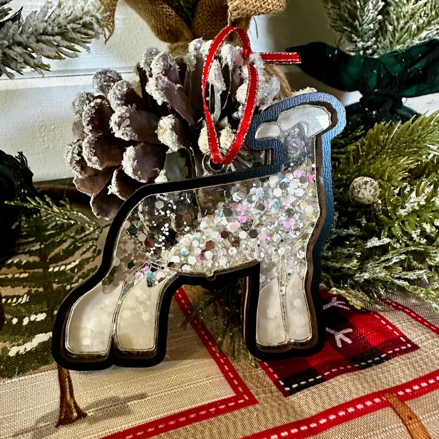 Glitter Shaker Christmas Ornament | White Face Show Lamb
