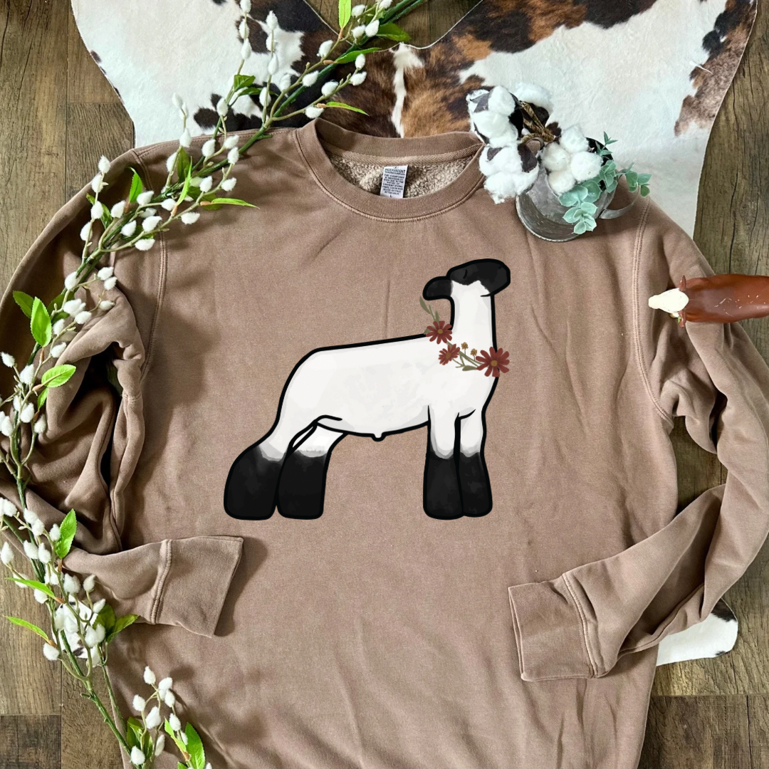 Fall Floral Show Lamb | Adult Crewneck Pullover