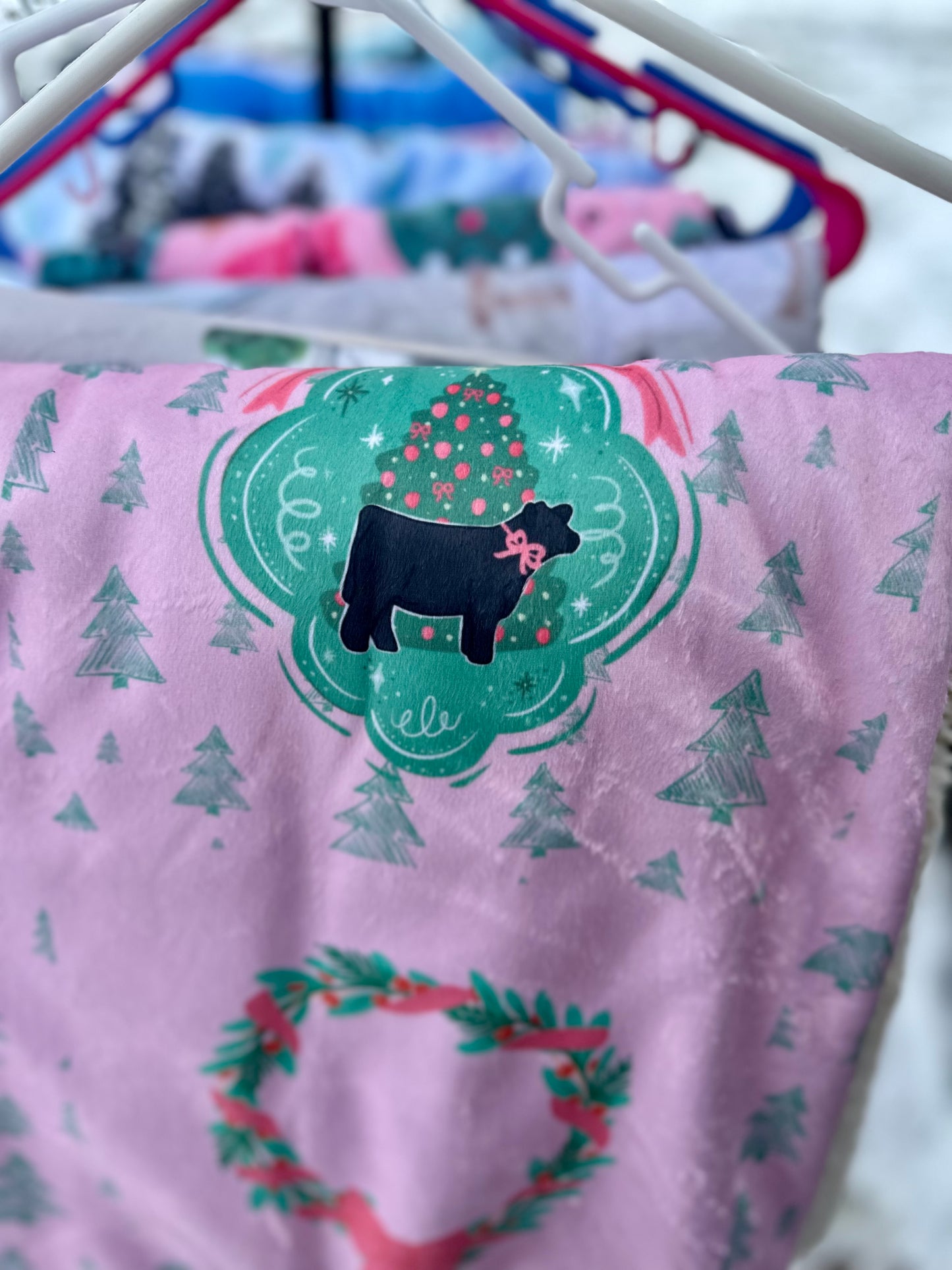 60 x 80 Blanket | Christmas Wrapped Up in a Bow Cattle Bows, Sherpa Backed