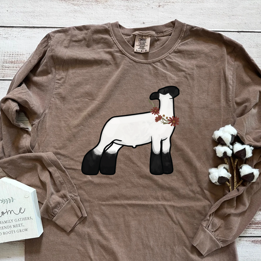 Fall Floral Show Lamb | Adult Long Sleeve T-Shirt