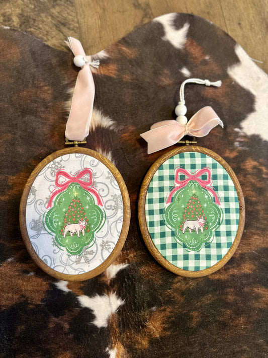 Wrapped Up in a Bow Pig Christmas Ornament