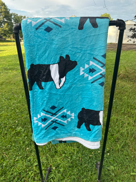 60 x 80 Blanket | Pigs and Turquoise Aztec