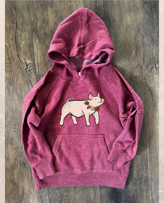 Fall Show Pig | Toddler & Youth Hoodie, Burgundy