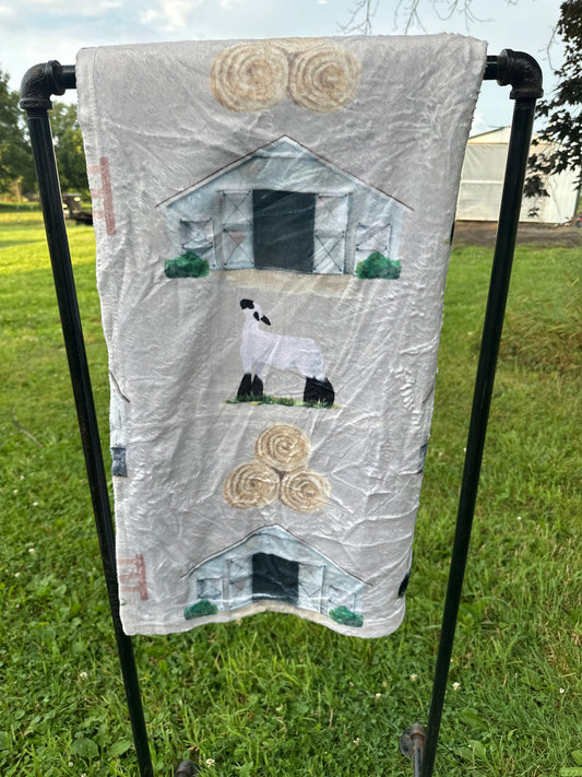60 x 80 Blanket | Lambs and Barn Scenery