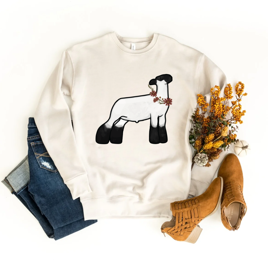 Fall Floral Show Lamb | Adult Crewneck Pullover