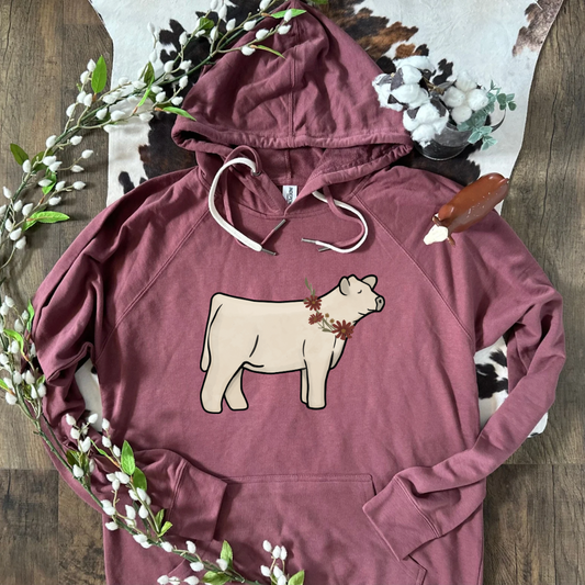 Fall Floral Show Cattle | Adult Lightweight French Terry Hoodie